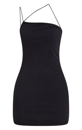 Black Mesh Asymmetric Strap Bodycon Dress | PrettyLittleThing USA