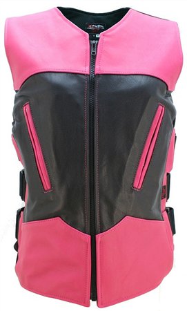 pink and black leather vest