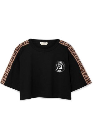 Fendi | Fendirama cropped jacquard-trimmed cotton-jersey T-shirt | NET-A-PORTER.COM