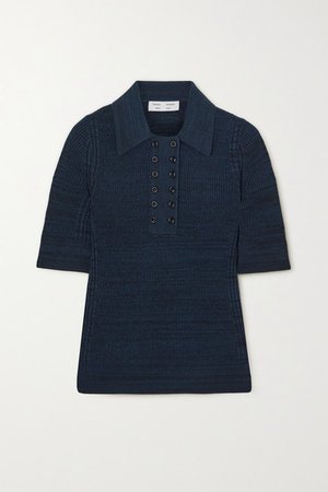 Melange Silk-blend Polo Shirt - Navy