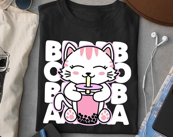 Kawaii Boba Cute Anime Cat Drinking Tea Kawaii Perfect Gift | Etsy