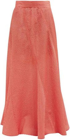 Panelled Gingham Seersucker Maxi Skirt - Womens - Red White