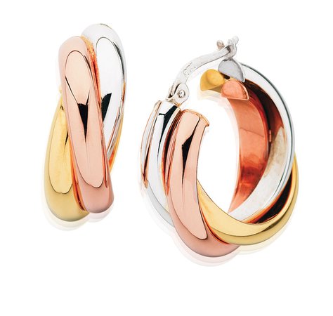 9ct Yellow Gold, White Gold & Rose Gold Hoop Earrings Russian style 23mm (10171458) - Jewellery | GrahamsJewellers