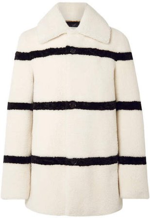Striped Shearling Coat - Ivory