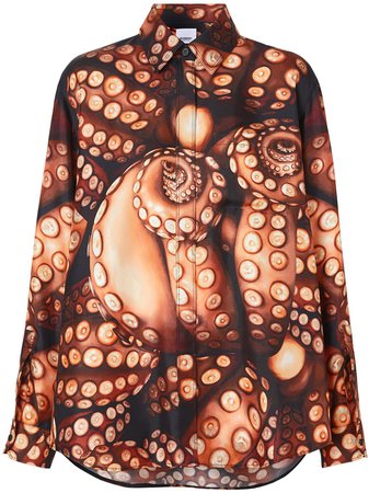 Pink Burberry Octopus Print Silk Twill Oversized Shirt | Farfetch.com