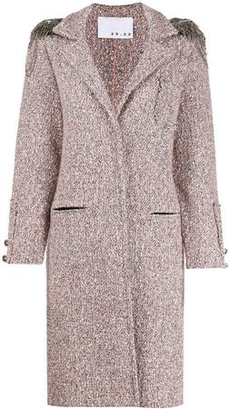 20:52 Chain-Trimmed Hooded Tweed Coat