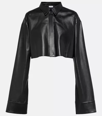Cropped Leather Shirt in Black - Loewe | Mytheresa
