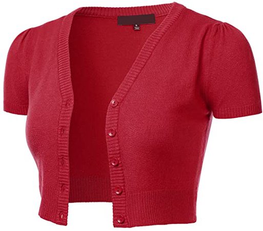 FLORIA Womens Button Down Short Sleeve Cropped Bolero Cardigan Sweater RED 1X at Amazon Women’s Clothing store