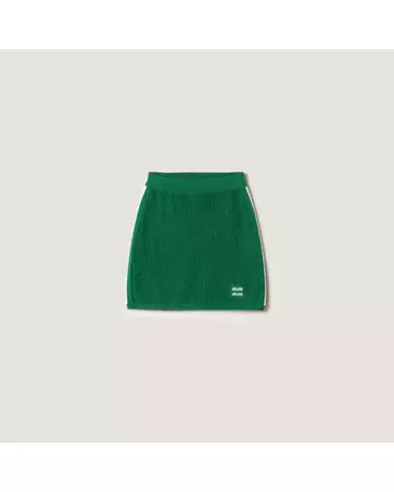 Miu Miu Cotton Miniskirt in Green | Lyst