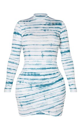 Shape Teal Tie Dye High Neck Bodycon Dress | PrettyLittleThing USA