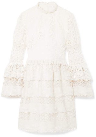 Dew Drop & Trellis Guipure Lace Mini Dress - Cream
