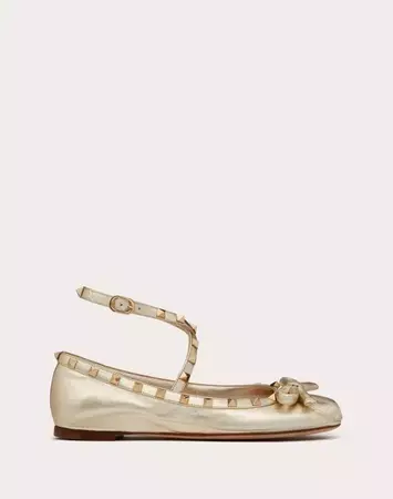 Rockstud Laminated Nappa Leather Ballerina for Woman in Platinum | Valentino US