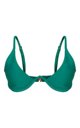 Emerald Green Underwired Plunge Bikini Top | PrettyLittleThing