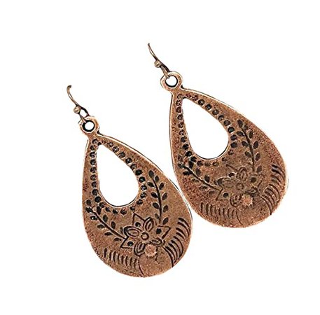 Amazon.com: Floral Stamp Teardrop Dangle Bohemian Boho Copper Earrings : Handmade Products