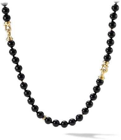 Signature Large Black Onyx Bead Necklace with 18K Gold