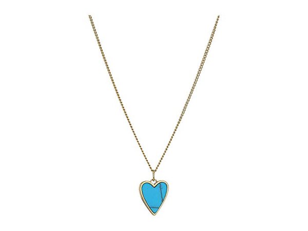 Fossil Turquoise Heart Chain Necklace