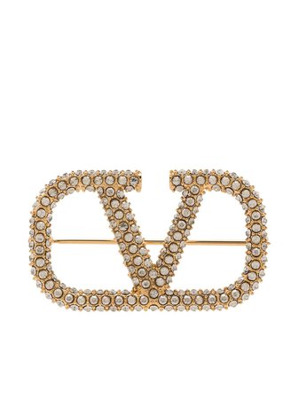 Shop Valentino Garavani crystal-embellished Vlogo brooch with Express Delivery - FARFETCH