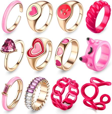 Amazon.com: Sanfenly 12Pcs Y2K Chunky Rings Colorful Rings for Women Teen Girls Acrylic Resin Rings Aesthetic Gold Cute Trendy Funky Statement Stackable Finger Knuckle Rings Aesthetic Y2k Jewelry: Clothing, Shoes & Jewelry