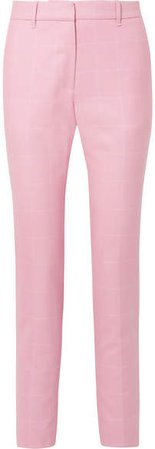 Checked Wool Straight-leg Pants - Baby pink