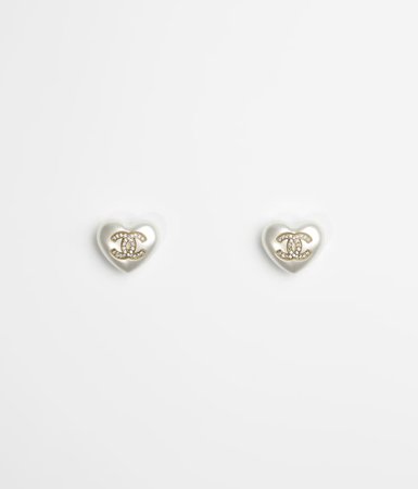 Metal, Resin & Strass Gold, Pearly White & Crystal Earrings | CHANEL