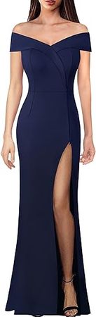 Amazon.com: VFSHOW Womens Off Shoulder High Slit Formal Evening Wedding Guest Maxi Long Dress : Clothing, Shoes & Jewelry