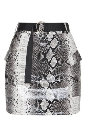 Grey Faux Leather Snakeskin Mini Skirt | PrettyLittleThing USA