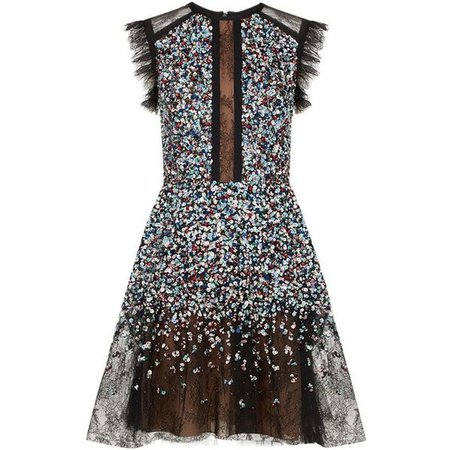 Elie Saab Embellished Lace Trim Dress