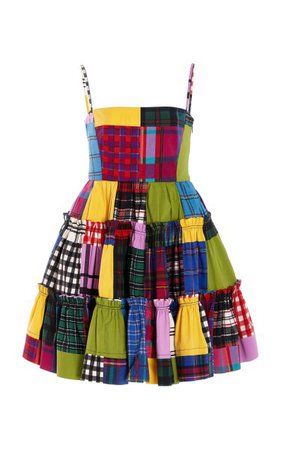 Patchwork Plaid Cotton-Blend Mini Dress By Oscar De La Renta | Moda Operandi