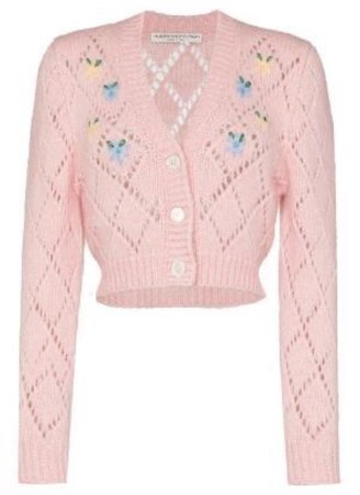 light pink blue flowers mini cardigan sweater