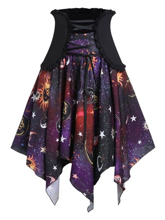 [34% OFF] High Waist Sun And Moon Asymmetrical Skirt | Rosegal