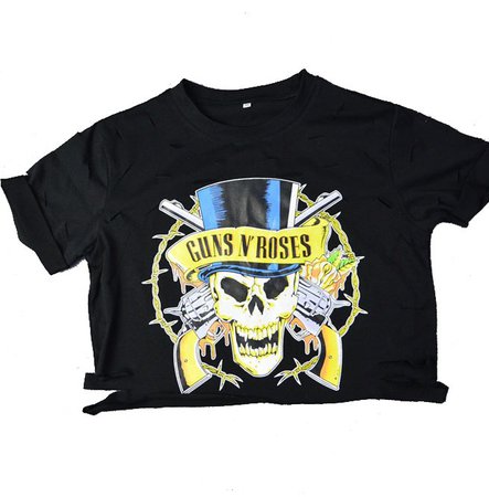 Sexy Holes Guns N Roses Harajuku Hollow Out Crop Top For Ladies 140027
