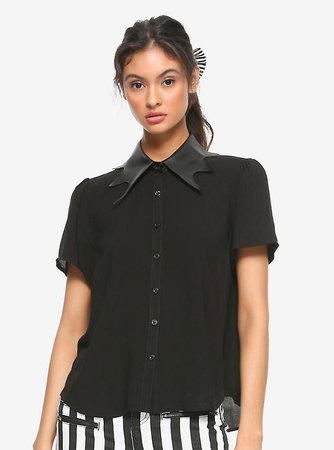 Black Bat Collar Girls Button-Up Shirt