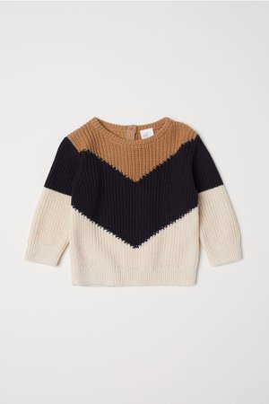 Rib-knit Sweater - Dark beige/Color-block - Kids | H&M US