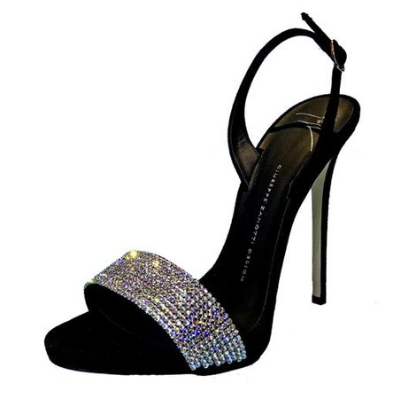 Giuseppe Zanotti Black Diamond Crystal Embellished Vamp Suede Slingback Sandals Size EU 39 (Approx. US 9) Regular (M, B) - Tradesy
