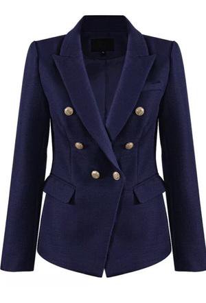 Navy Balmain Inspired Blazer with Gold Buttons – The Runway look