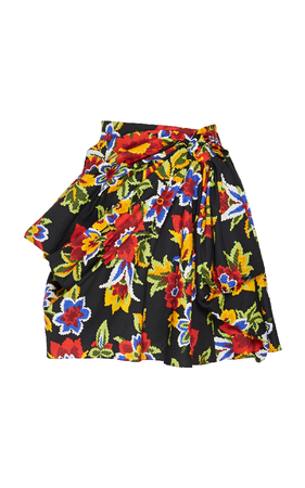 Carolina Herrera Draped Floral-Print Cotton And Silk-Blend Mini Skirt In Multi | ModeSens