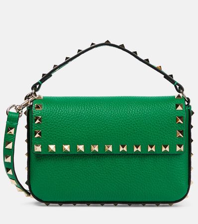 Rockstud Mini Leather Crossbody Bag in Green - Valentino Garavani | Mytheresa