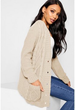 Cable Boyfriend Button Up Cardigan | Boohoo