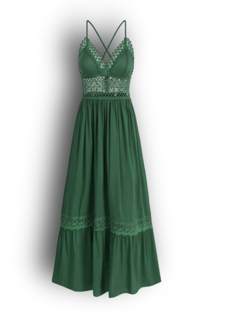 green lace trim maxi boho dress