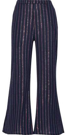 Emmanuel Striped Crinkled Cotton-blend Flared Pants