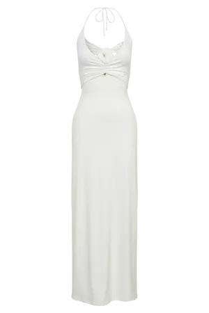 Heidi Recycled Nylon Pin Detail Midi Dress - White - MESHKI