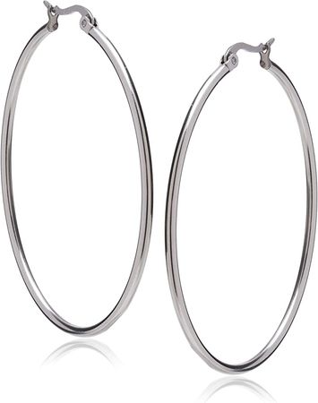 Amazon.com: Amazon Essentials Stainless Steel Rounded Tube Hoop Earrings (50mm) : Clothing, Shoes & Jewelry