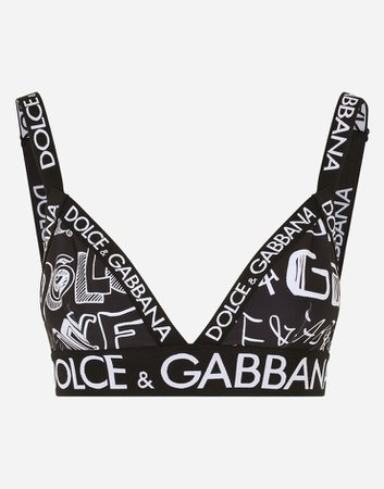 Women's Underwear in Multicolor | Jersey triangle bra with DG graffiti print and branded elastic | Dolce&Gabbana