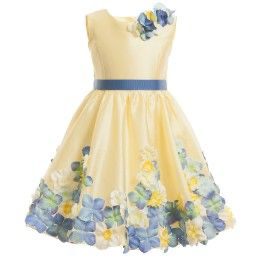 yellow and blue flower girl dress