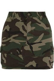 Camouflage-print denim mini skirt