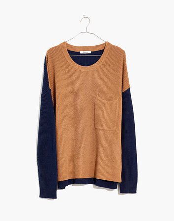 Thompson Pocket Pullover Sweater in Colorblock brown blue