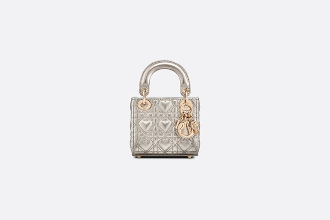 Micro Lady Dior Bag Gold-Tone Metallic Cannage Lambskin with Heart Motif | DIOR