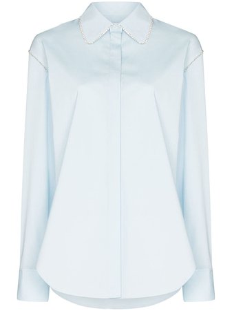 Shop blue AREA crystal-trim long -sleeve shirt with Express Delivery - Farfetch