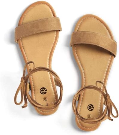 Amazon.com | Rekayla Open Toe Tie Up Ankle Wrap Flat Sandals for Women | Flats