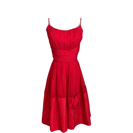 50s/60s Red Silk Chiffon Rosette Cocktail Dress Party